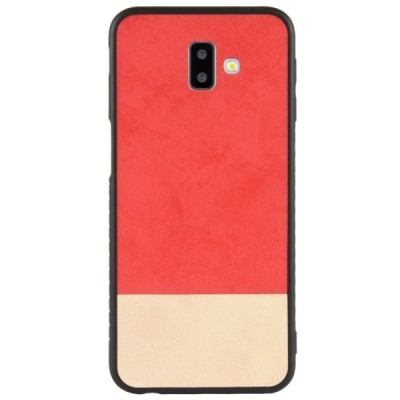 „Bi-Color“ Splicing Samsung Galaxy J6+ 2018 (J610F) raudonas, smėlio spalvos odinis dėklas / Priedai.lt