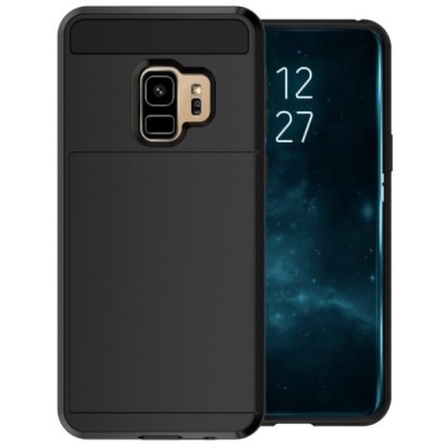„Sliding“ Card Holder Samsung Galaxy S9 (G960) juodas kieto silikono dėklas / Priedai.lt