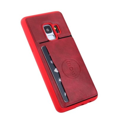 „Kickstand“ Card Holder Samsung Galaxy S9 (G960) raudonas odinis dėklas / Priedai.lt