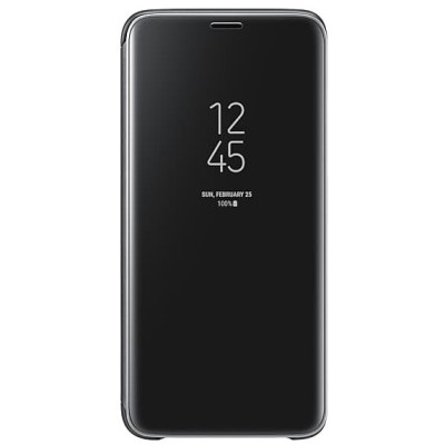 Samsung Galaxy S9 (G960) oficiāls Clear View Standing Cover atvērams melns ādas maciņš / Vacins.lv