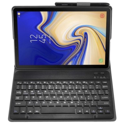 Samsung Galaxy Tab A 10.5 2018 (T590, T595)  ādas atvēramais melns futrālis ar bluetooth tastatūra / Vacins.lv