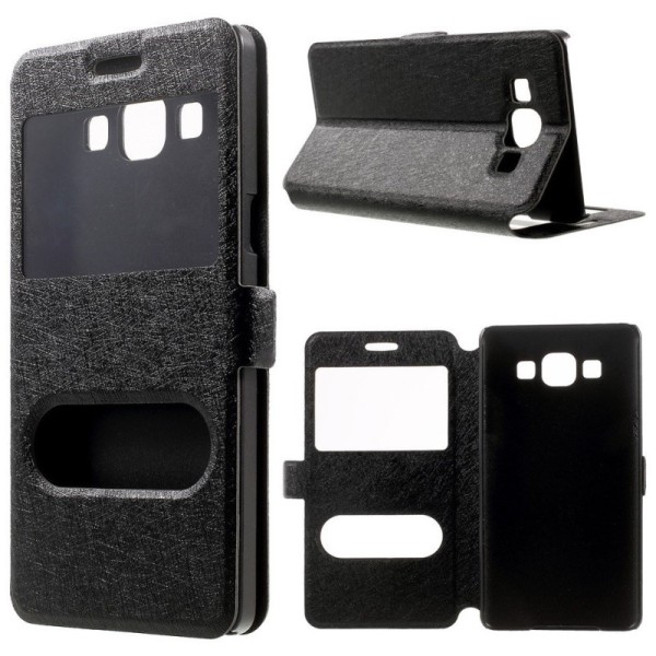 Atvēramais „Dual Window“ stila maciņš - melns (Galaxy A5 2015)