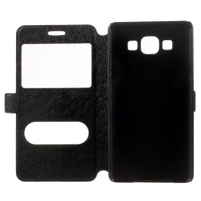 Samsung Galaxy A5 (A500) dual window atvēramais melns maciņš / Vacins.lv