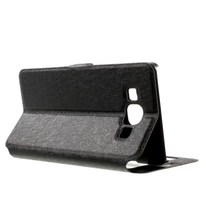 Samsung Galaxy A5 (A500) dual window atvēramais melns maciņš / Vacins.lv