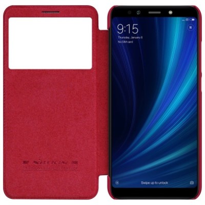 Greznais „Nillkin“ Qin sērijas ādas atvērams sarkans Xiaomi Mi 6X (Xiaomi Mi A2) maciņš / Vacins.lv