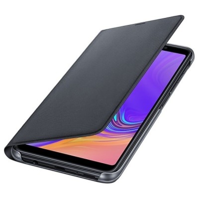 Samsung Galaxy A7 2018 (A750) oficiāls Wallet Cover atvērams melns ādas maciņš (maks) / Vacins.lv