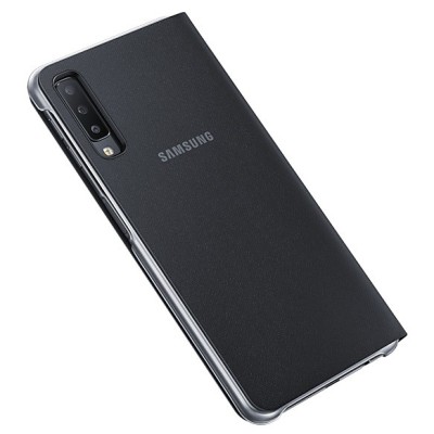 Samsung Galaxy A7 2018 (A750) oficiāls Wallet Cover atvērams melns ādas maciņš (maks) / Vacins.lv