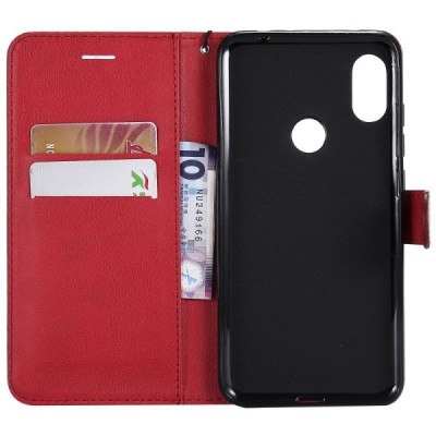 Xiaomi Redmi Note 6 Pro atverčiamas raudonas odinis dėklas, knygutė - piniginė | Priedai.lt