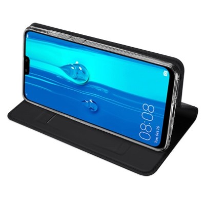 Huawei P smart 2019 (Honor 10 Lite) „Dux Ducis“ Skin sērijas melns ādas atvērams maciņš / Vacins.lv