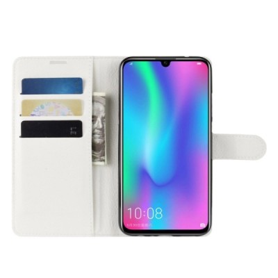 Huawei P smart 2019 (Honor 10 Lite) „Litchi“ atvēramais ādas balts maciņš, grāmata (maks) | Vacins.lv