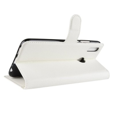 Huawei P smart 2019 (Honor 10 Lite) „Litchi“ atvēramais ādas balts maciņš, grāmata (maks) | Vacins.lv