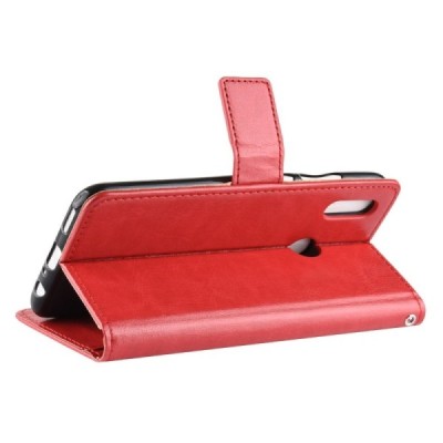 Huawei P smart 2019 (Honor 10 Lite) atverčiamas raudonas odinis dėklas, knygutė - piniginė / Priedai.lt