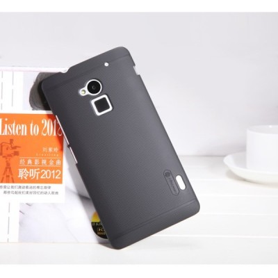 HTC One Max 8088 Nillkin Frosted Shield melns plastmasas futrālis + ekrāna aizsargplēve / Vacins.lv