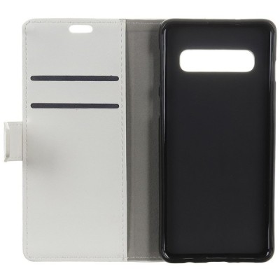 Samsung Galaxy S10 (G973) atvēramais ādas balts maciņš (maks) / Vacins.lv