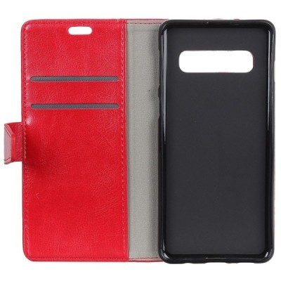 Samsung Galaxy S10 (G973) atverčiamas raudonas odinis dėklas - piniginė / Priedai.lt