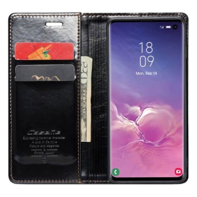 Samsung Galaxy S10 (G973) „CaseMe“ solīds atvēramais ādas melns maciņš - maks | Vacins.lv