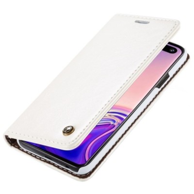 Samsung Galaxy S10 (G973) „CaseMe“ solidus atverčiamas baltas odinis dėklas - knygutė / Priedai.lt