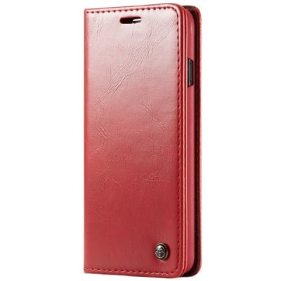Samsung Galaxy S10 (G973) „CaseMe“ solīds atvēramais ādas sarkans maciņš - maks / Vacins.lv