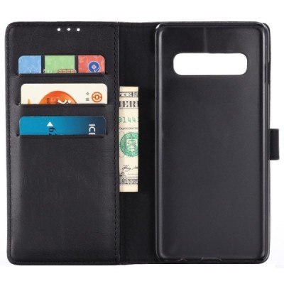 Samsung Galaxy S10 (G973) atvēramais ādas melns retro maciņš (maks) / Vacins.lv