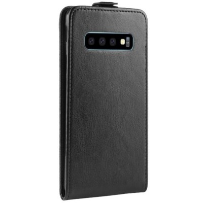 Samsung Galaxy S10 (G973) klasisks ādas vertikāli atvēramais melns maciņš / Vacins.lv