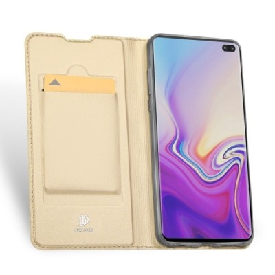 Samsung Galaxy S10+ (G975) „Dux Ducis“ Skin sērijas zelta ādas atvērams maciņš / Vacins.lv