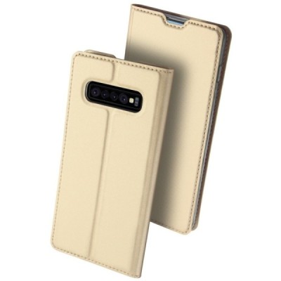 Samsung Galaxy S10+ (G975) „Dux Ducis“ Skin sērijas zelta ādas atvērams maciņš / Vacins.lv