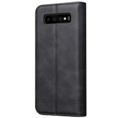 Samsung Galaxy S10+ (G975) „Deluxe“ ādas atvēramais melns maciņš (maks) / Vacins.lv