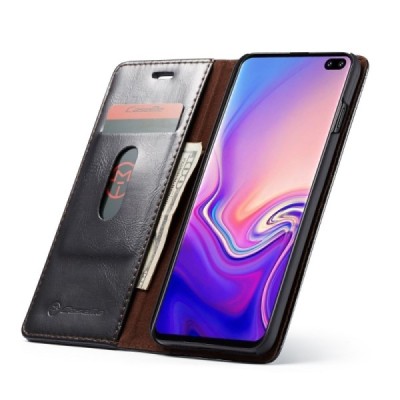 Samsung Galaxy S10+ (G975) „CaseMe“ solīds atvēramais ādas melns maciņš - maks / Vacins.lv
