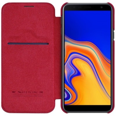 Greznais „Nillkin“ Qin sērijas ādas atvērams sarkans Samsung Galaxy J4+ (J400F) maciņš / Vacins.lv