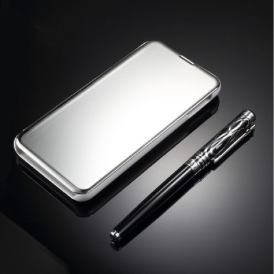 Samsung Galaxy S10e (G970) plastmasas atvērams sudrabs ādas maciņš / Vacins.lv