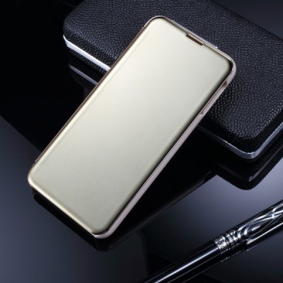 Samsung Galaxy S10e (G970) plastmasas atvērams zelta ādas maciņš / Vacins.lv