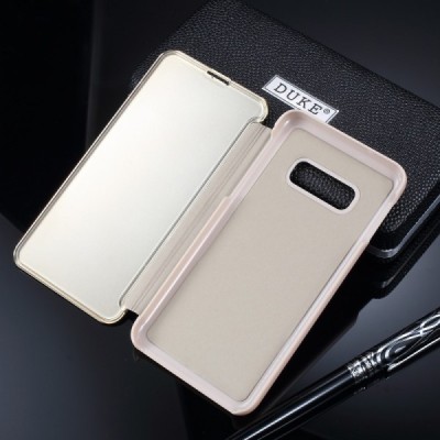 Samsung Galaxy S10e (G970) plastmasas atvērams zelta ādas maciņš / Vacins.lv