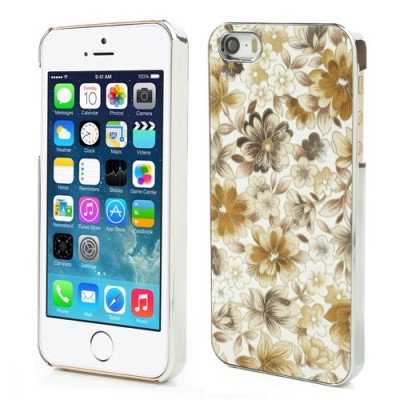 Geltonas, vasariškas plastikinis Apple iPhone SE (5, 5s) dėklas išmargintas gėlėmis / Priedai.lt