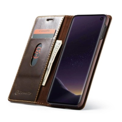 Samsung Galaxy S10e (G970) „CaseMe“ solīds atvēramais ādas brūns maciņš - maks / Vacins.lv