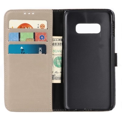 Samsung Galaxy S10e (G970) atverčiamas smėlio spalvos odinis retro dėklas - piniginė / Priedai.lt