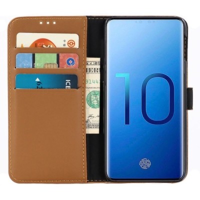 Samsung Galaxy S10e (G970) atvēramais ādas gaiši brūns retro maciņš (maks) / Vacins.lv