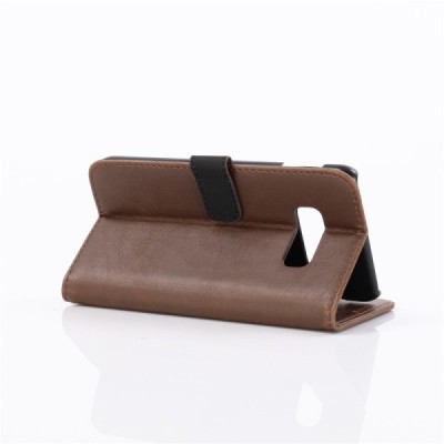 Samsung Galaxy S10e (G970) atverčiamas tamsiai rudas odinis retro dėklas - piniginė / Priedai.lt