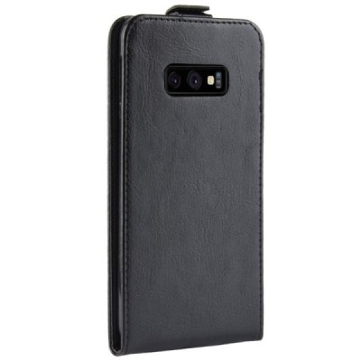 Samsung Galaxy S10e (G970) klasisks ādas vertikāli atvēramais melns maciņš / Vacins.lv
