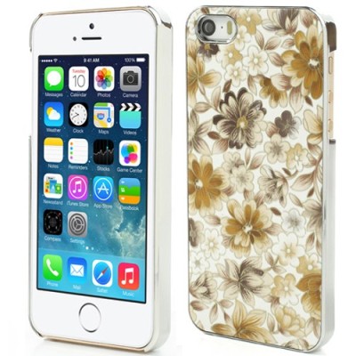 Geltonas, vasariškas plastikinis Apple iPhone SE (5, 5s) dėklas išmargintas gėlėmis / Priedai.lt