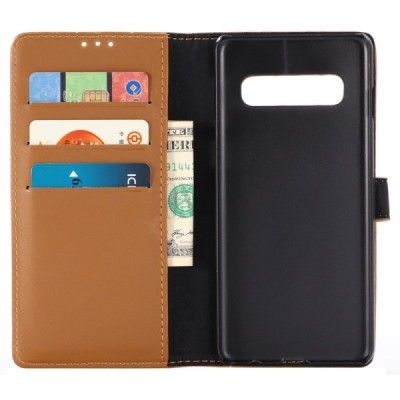 Samsung Galaxy S10+ (G975) atvēramais ādas gaiši brūns retro maciņš (maks) / Vacins.lv