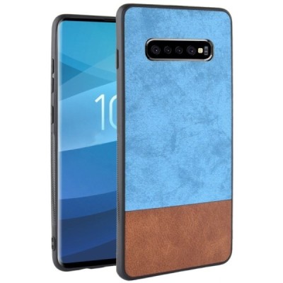 Samsung Galaxy S10+ (G975) „Bi-Color“ Splicing brūns, zils ādas apvalks / Vacins.lv