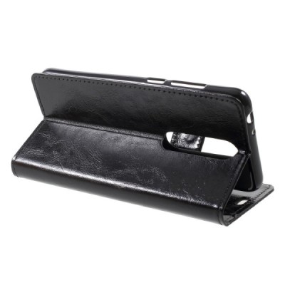 Nokia 5.1 Plus (2018) atvēramais ādas melns maciņš, grāmata (maks) / Vacins.lv