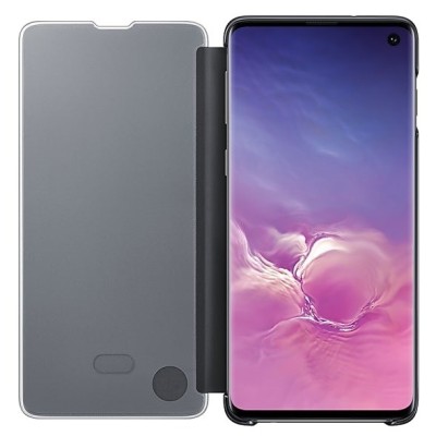 Samsung Galaxy S10 (G973) oficiāls Clear View Standing Cover atvērams melns ādas maciņš / Vacins.lv