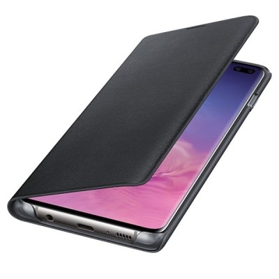 Samsung Galaxy S10+ (G975) originalus Led View Cover atverčiamas juodas odinis dėklas - piniginė / Priedai.lt