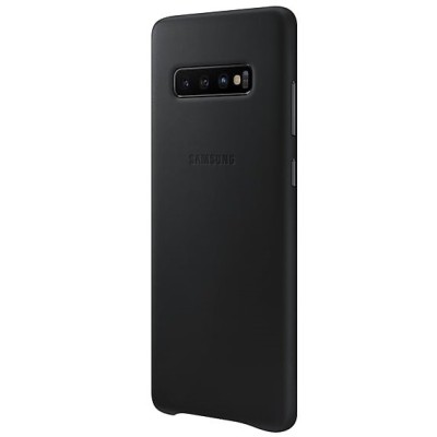Samsung Galaxy S10+ (G975) Leather Cover melns ādas apvalks / Vacins.lv