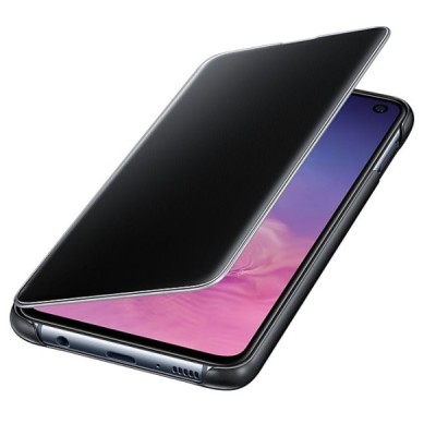 Samsung Galaxy S10e (G970) oficiāls Clear View Standing Cover atvērams melns ādas maciņš / Vacins.lv