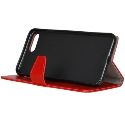 Huawei Y6 2018 (Honor 7A) atverčiamas raudonas odinis dėklas, knygutė - piniginė / Priedai.lt