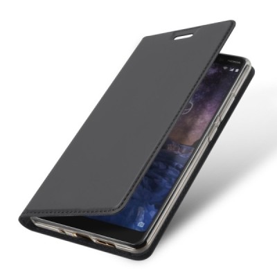 Nokia 7 Plus „Dux Ducis“ Skin sērijas melns ādas atvērams maciņš / Vacins.lv