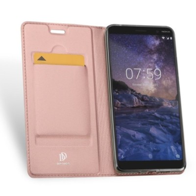Nokia 7 Plus „Dux Ducis“ Skin sērijas rozs ādas atvērams maciņš / Vacins.lv