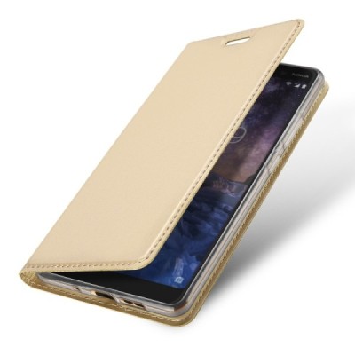Nokia 7 Plus „Dux Ducis“ Skin sērijas zelta ādas atvērams maciņš / Vacins.lv
